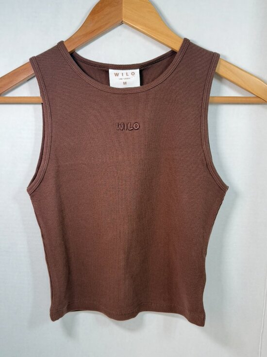 Wilo The Label Tops - Wilo Logo Rib Tank Chocolate Brown Medium NWT Ribbed Athleisure Workout Top